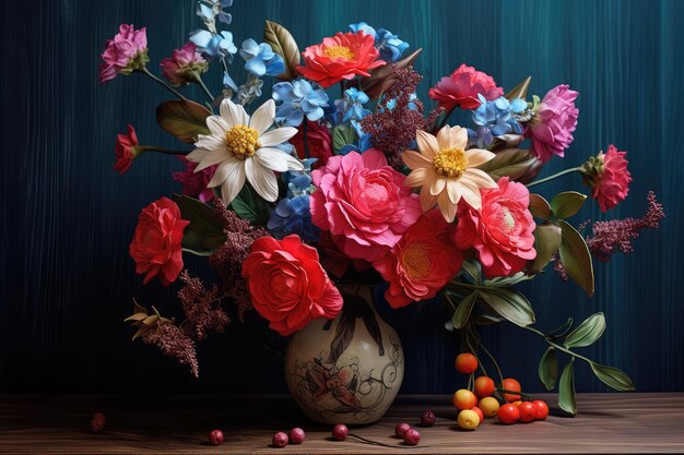 Photo flowers on a wooden table