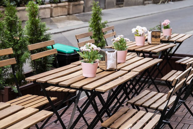 Flowers on a wooden tables