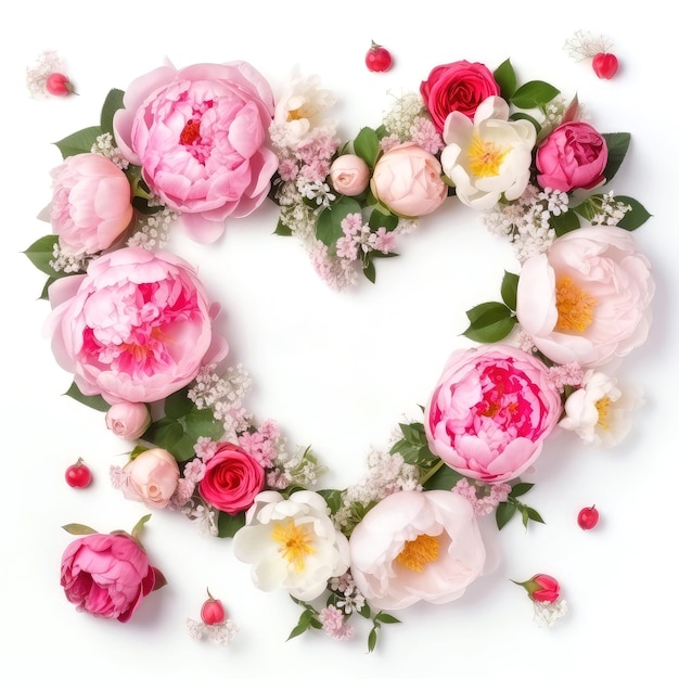 Flowers wreath in the shape of heart AI generated