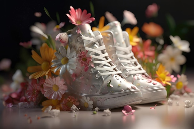 Photo flowerthemed shoe accessories ai generated