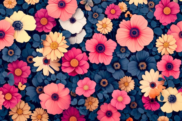 Flowery background featuring mix of pink and blue flowers