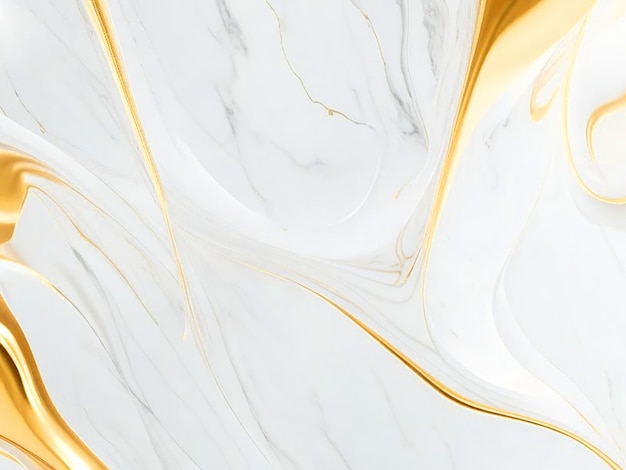 Photo flowing abstract white marble with minimal gold foil details background