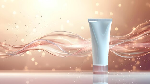 Flowing Beauty Cosmetic Tube Mockup with Beige Abstract Wave Design