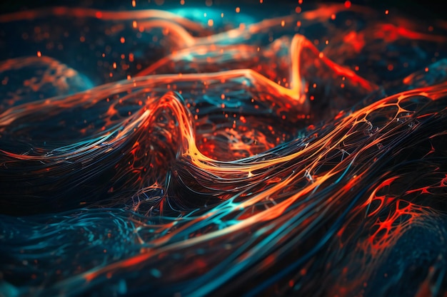 Flowing blue and orange lines form intricate patterns illustrating the constant flow of big data and its endless possibilities