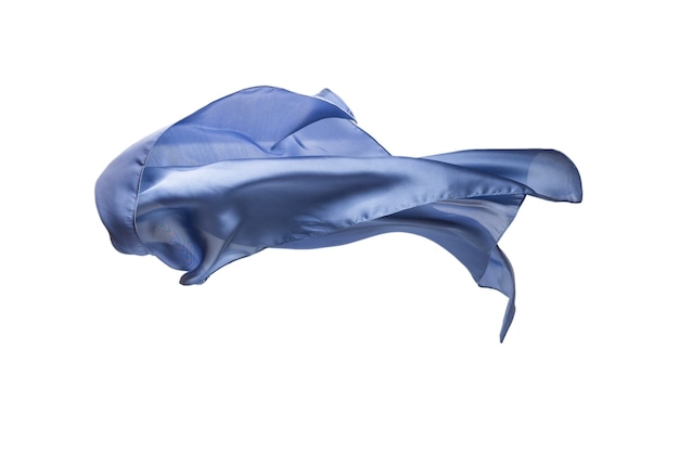 Flowing blue silk scarf isolated on white