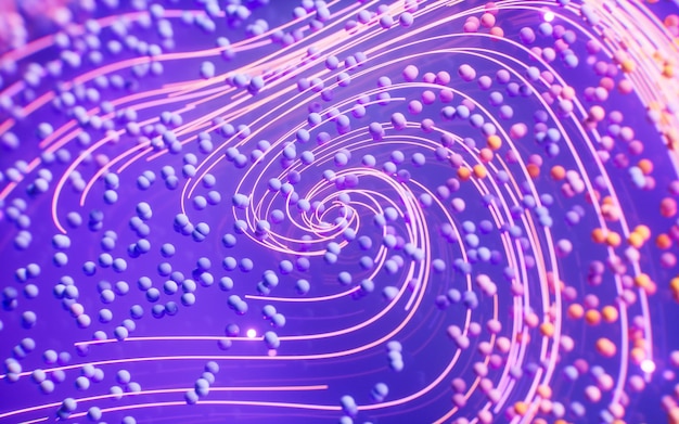flowing curve lines and particles 3d rendering