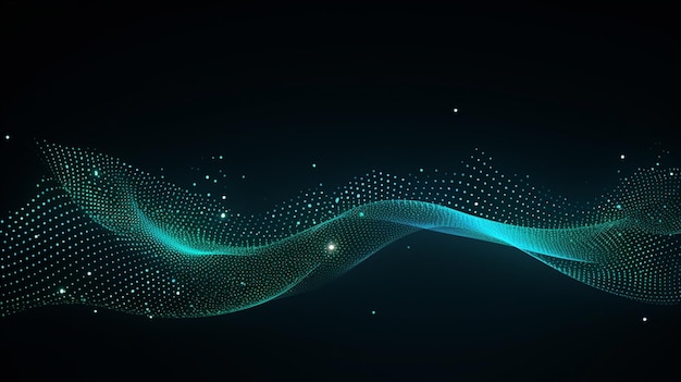 Photo flowing dot particles wave pattern blue and green gradient light isolated on black background