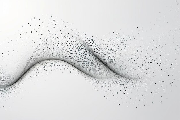 Foto modello d'onda di particelle di punti in flusso, curva di gradiente a mezza tonalità isolata sul bianco