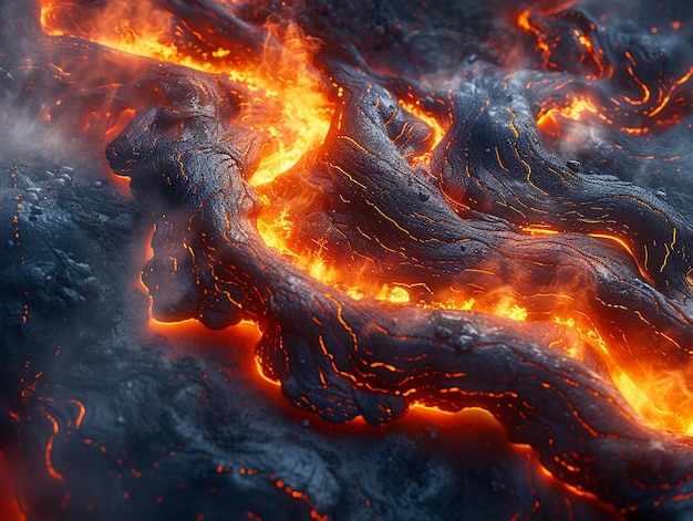 Flowing lava from volcanic eruption