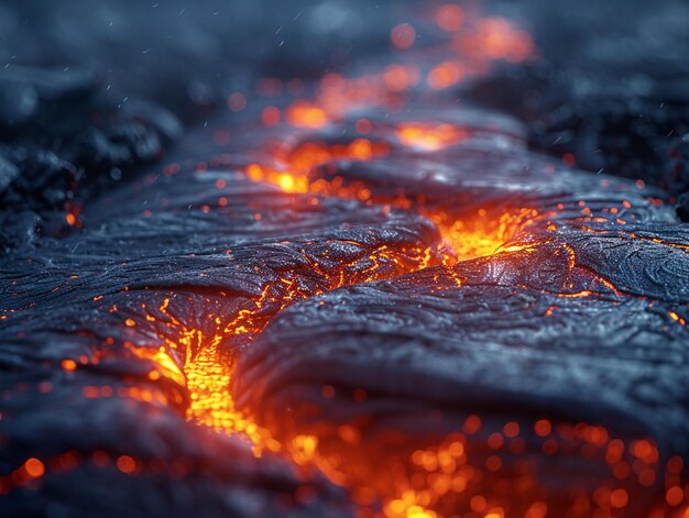 Flowing lava from volcanic eruption