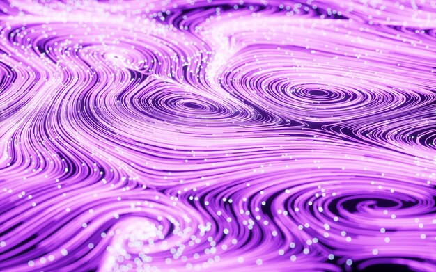 Flowing lines and glowing particles Neon lines background 3d rendering