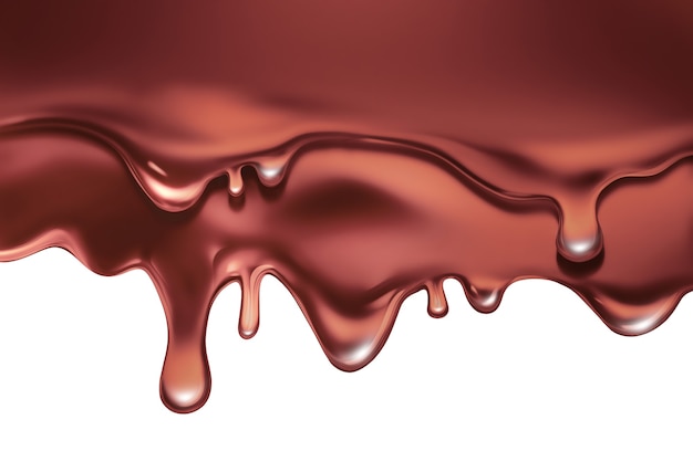写真 白い背景の上の流れる液体チョコレート