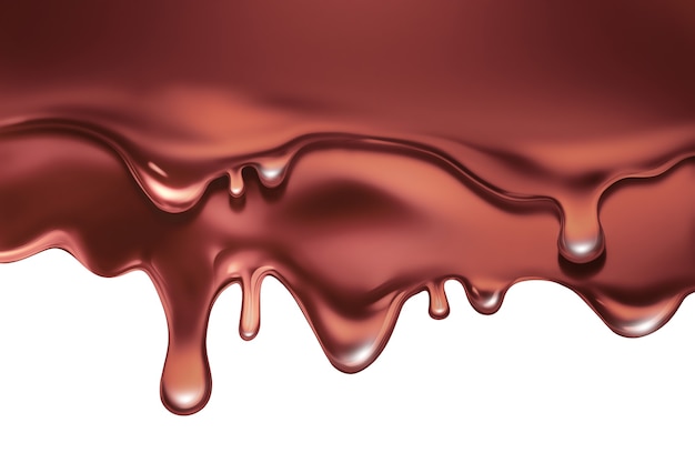 Flowing liquid chocolate on white background