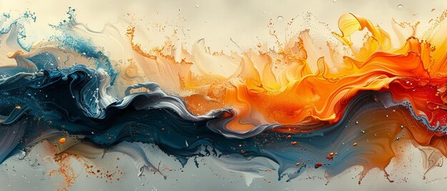 Flowing liquid paints in a slow blending flow gently mixing together