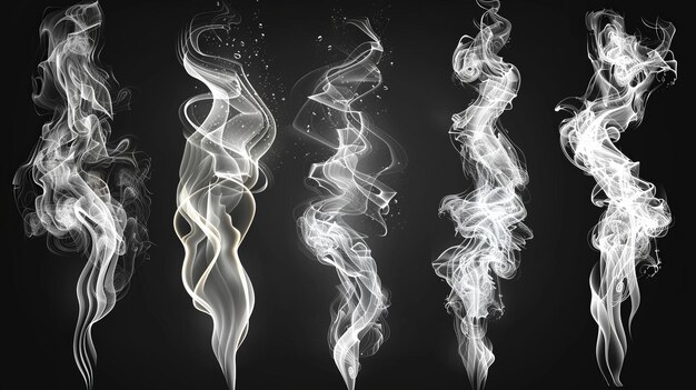 Flowing mist smoking stream steaming chemical vapour or cosmetics product vapour Realistic 3D modern isolated clip art set