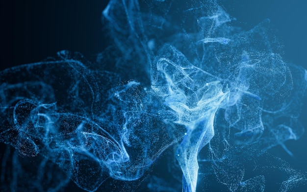 Flowing particles with smoke shape 3d rendering