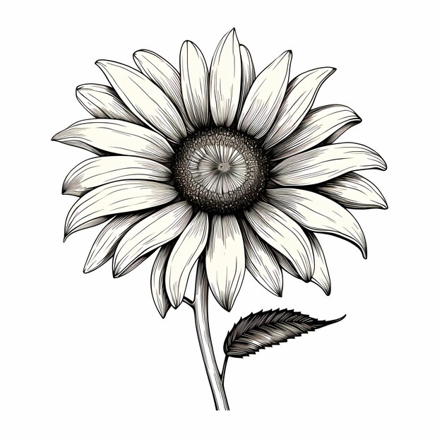 Flowing Petals Captivating OneLine Black and White Sunflower Drawing