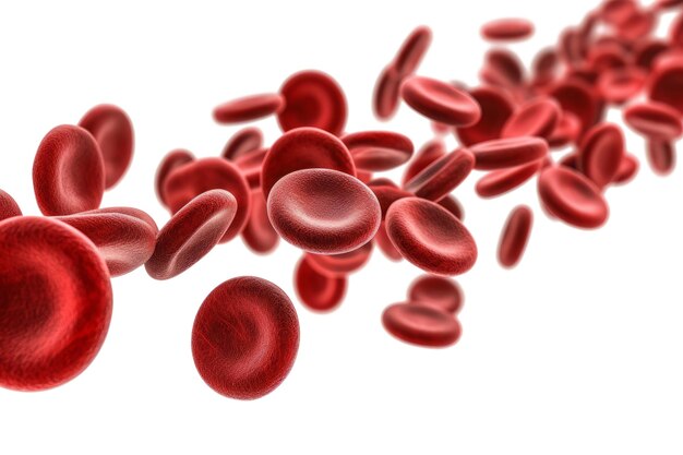 Flowing red blood cells isolated on white background