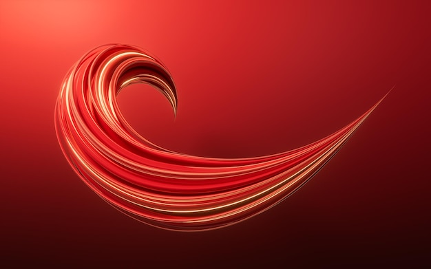 Flowing red geometry lines 3d rendering