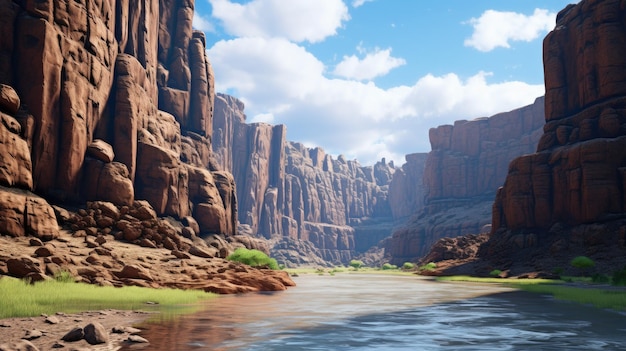 Flowing River Through Canyon