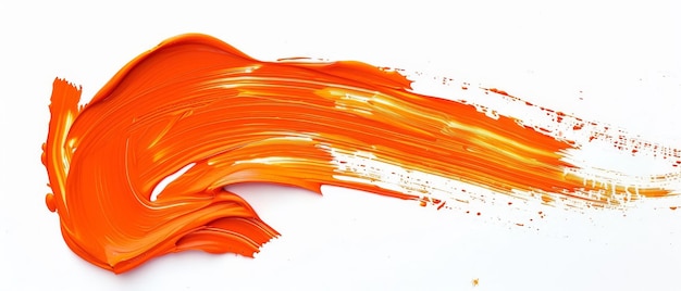 Foto un flusso di vernice arancione con movimenti fluidi e strisce vivide su uno sfondo bianco pulito