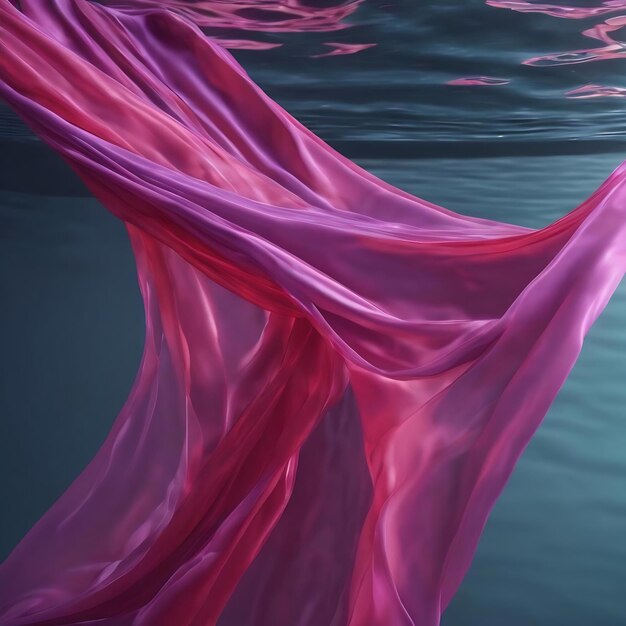 Flowing transparent cloth on water surface 3d rendering