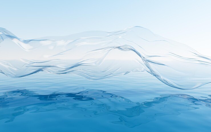 Фотография пролитая прозрачная ткань с поверхностью воды 3d-рендеринг