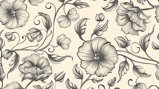 Flowing vintage floral pattern on light background