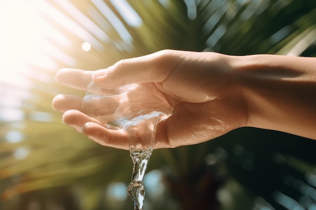 Foto acqua che scorre mano sole rubinetto di lavaggio genera ai