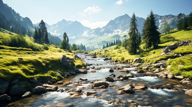 Flowing water in majestic mountains a blurred motion of beauty