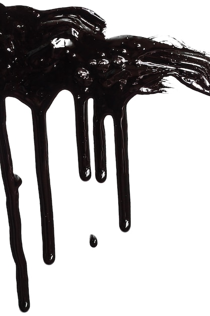 Flows of black paint on a white background