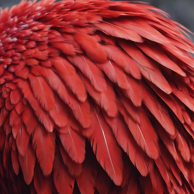 Fluff of red gentle feather bird close up