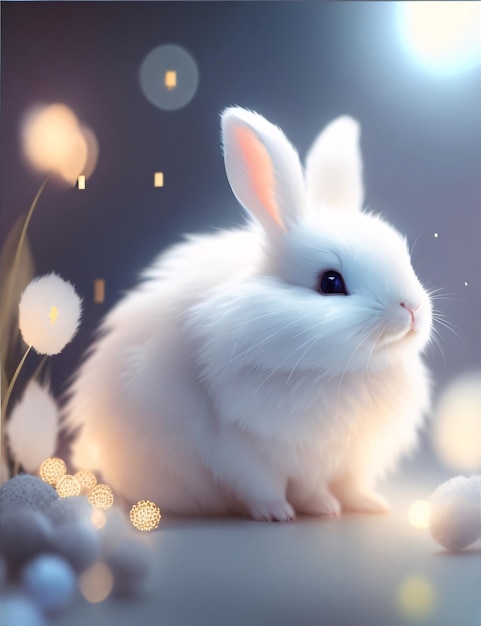 Fluffy Adorable White Rabbit