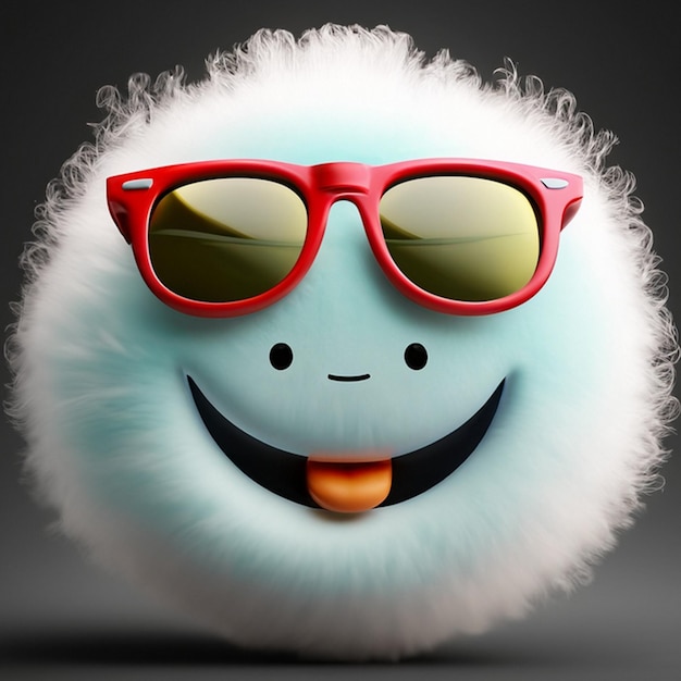 A fluffy ball with a face and sunglasses that says " i love you ".