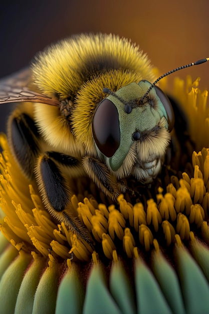 Fluffy bee on sunflower Generated by AI