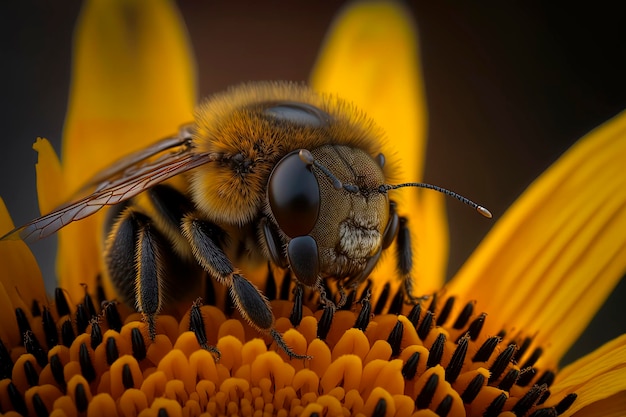 Fluffy bee on sunflower Generated by AI