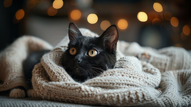 A fluffy black cat lies on the sofa in the living room Caring for a pet cat