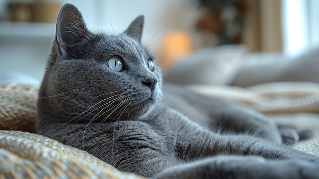 A fluffy black cat lies on the sofa in the living room Caring for a pet cat