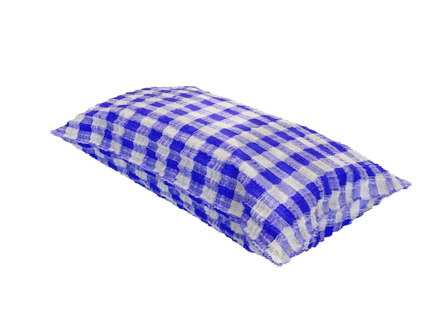 Fluffy blue checkered pillow 3d render