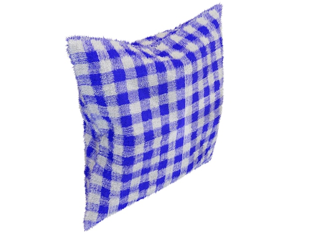 Fluffy blue checkered pillow 3d render