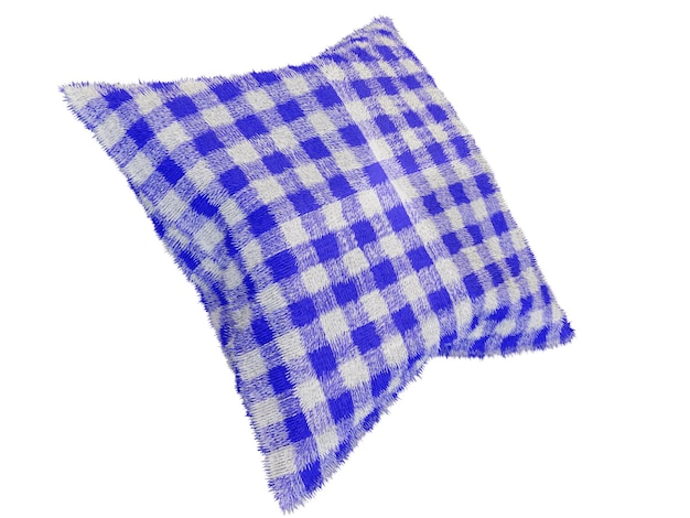 Fluffy blue checkered pillow 3d render