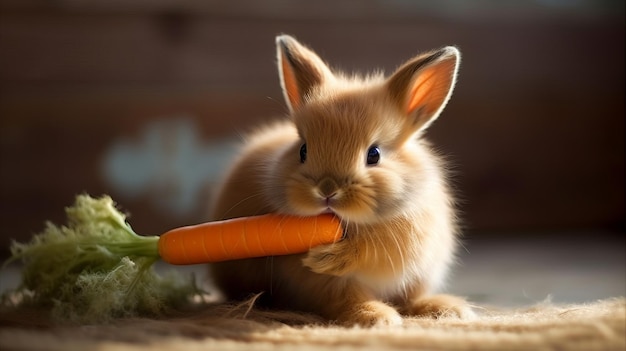 A fluffy bunny nibbling on a carrot AI generated