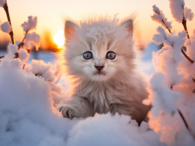 Photo fluffy cat exploring a snowcovered garden