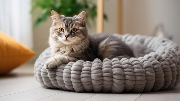 Фото fluffy cat resting in a pet bed