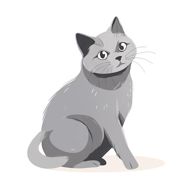Fluffy Cat Sitting Upright A Simple Illustration