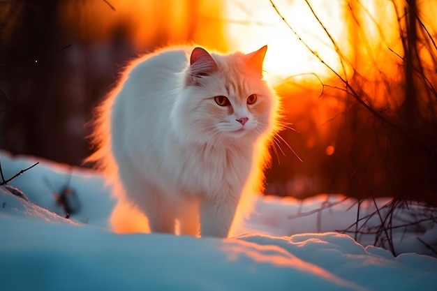 Fluffy cat walking on the snow neural network ai generated