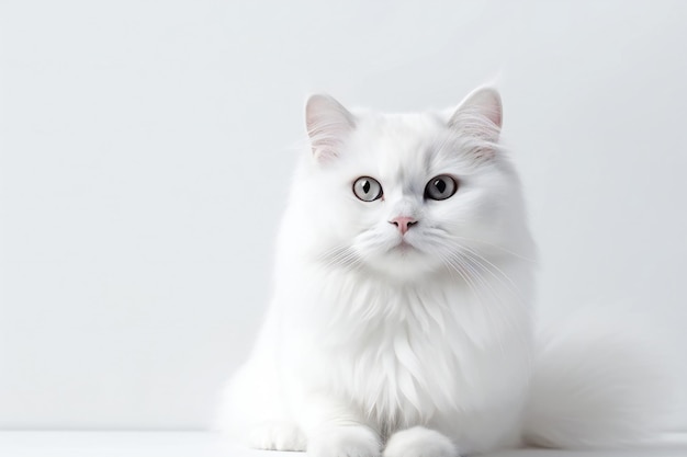 흰색 배경에 솜 털 고양이