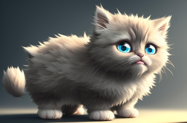 Fluffy cat with big cute eyes Charming puss with disheveled fur Generative AI