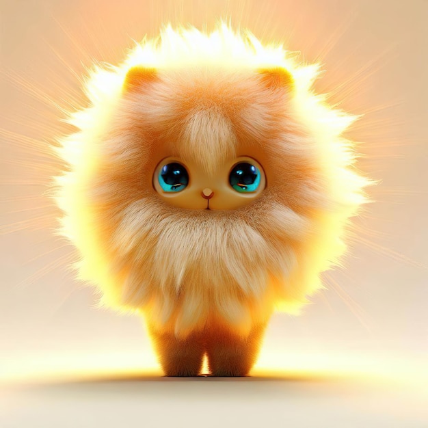 A fluffy cat with blue eyes is standing on a white surface.