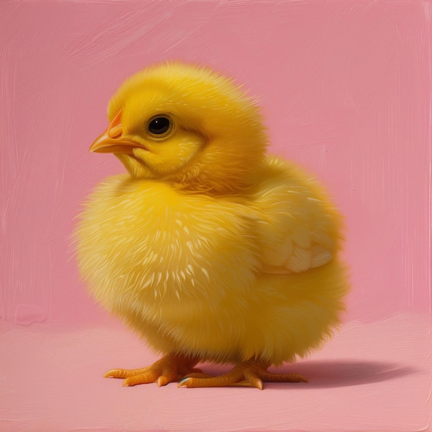 Fluffy chicken on a pink background